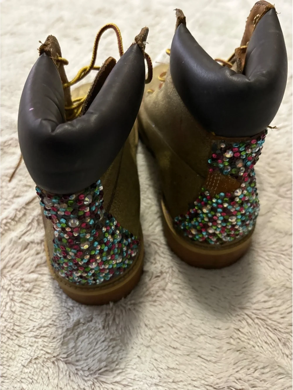 Timberland Women's Glitter Gold Lace-Up Boots with Multicolor Sequin Heel Accent